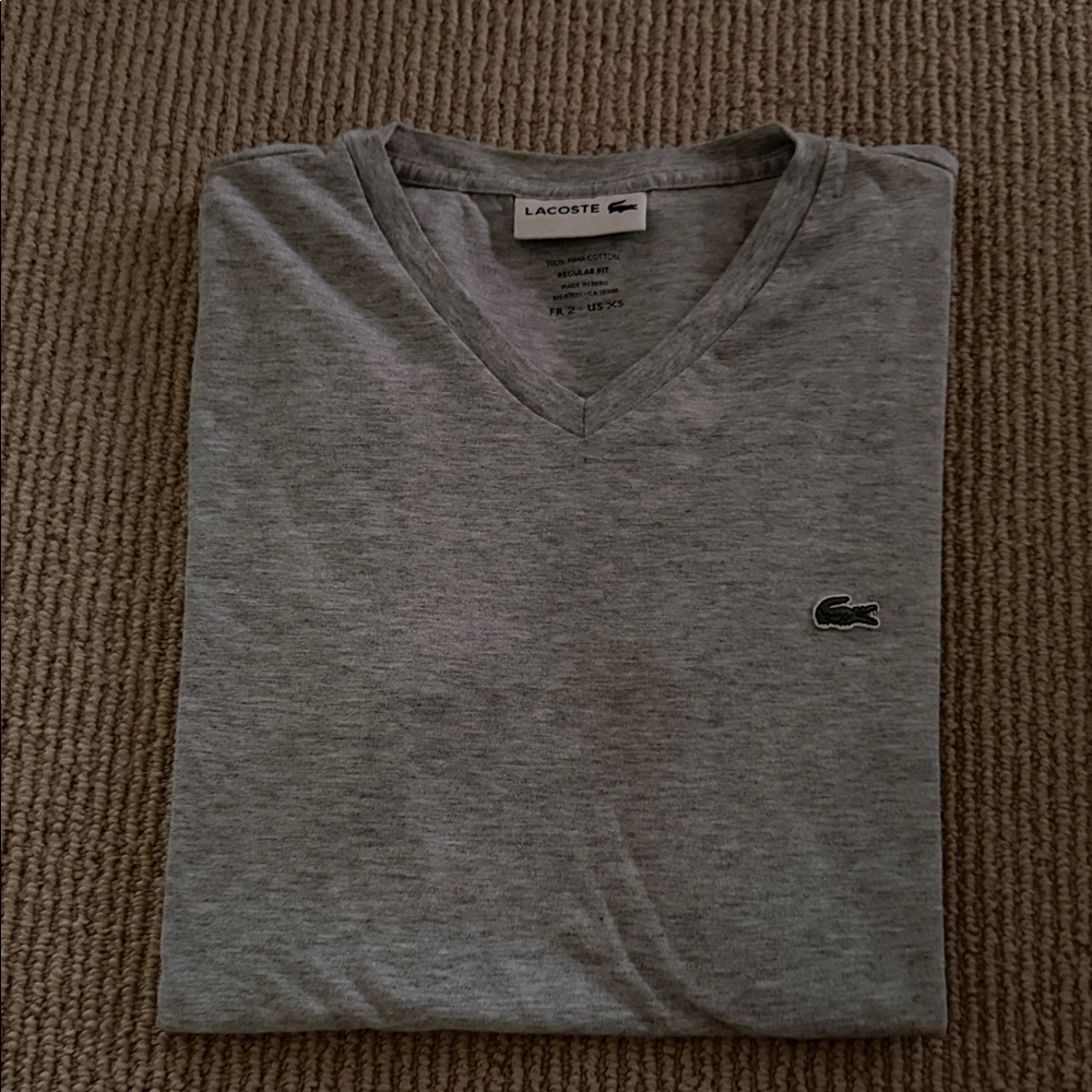 Lacoste Men's Light Gray V-Neck Cotton Tee